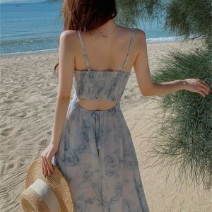 Y2K Floral Backless Spaghetti Strap Dress - Sexy Summer Party Outfit