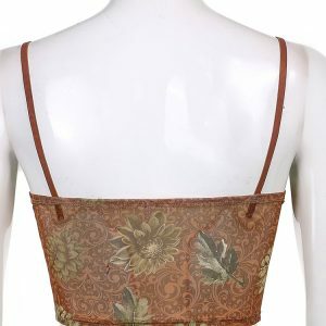 Y2K Floral Brown Lace Frill Crop Top - Cute Corset Harajuku Tee for Spring & Summer Outfits