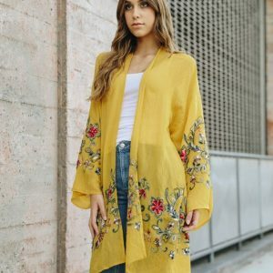 Y2K Floral Embroidered Kimono Cardigan - Stylish Beach Cover-Up & Dress to Impress Outfit