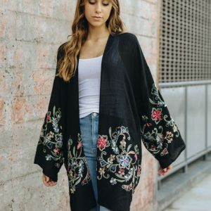 Y2K Floral Embroidered Kimono Cardigan - Stylish Beach Cover-Up & Dress to Impress Outfit