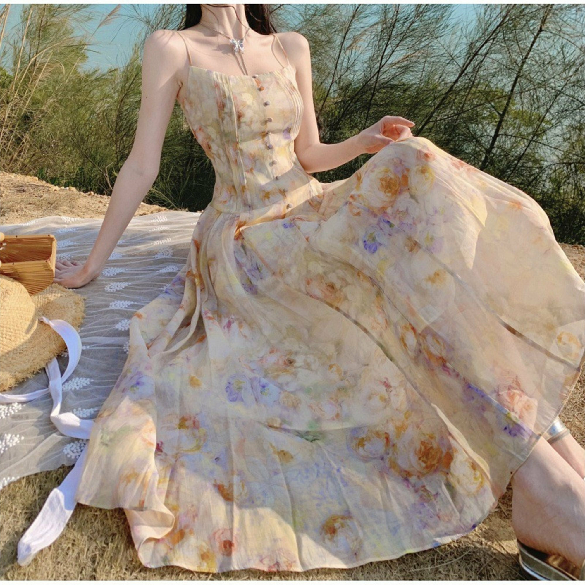 Y2K Floral Fairy Dress - Vintage Grunge, Backless, Elegant Spring & Summer Outfits