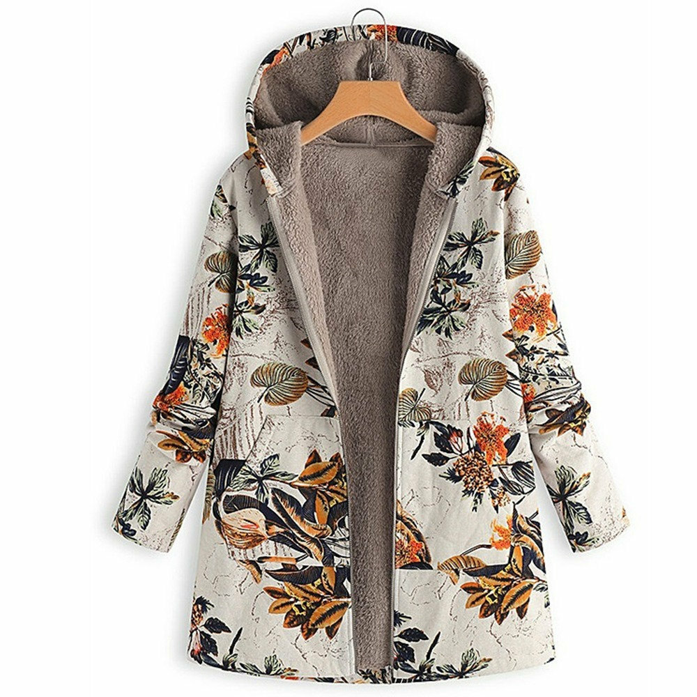 Y2K Floral Fleece Hooded Jacket - Mid Length, Stylish 90s Grunge Spring Outfit