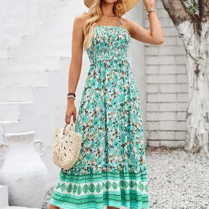 Y2K Floral Halter Dress - Sexy Boho Beach Outfit, Retro 90s Summer Fashion for Women