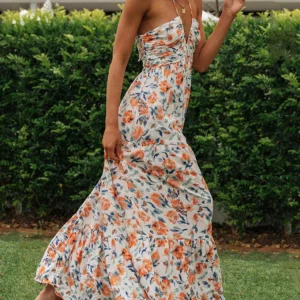 Y2K Floral Halter Maxi Dress - Sleeveless, Boho, Backless, 90s Summer Beach Outfit