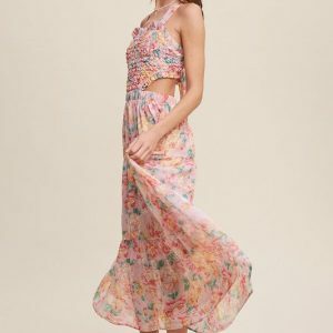 Y2K Floral Maxi Two-Piece Dress - Vintage 90s Grunge, Spring Outfits, Backless Summer Dress