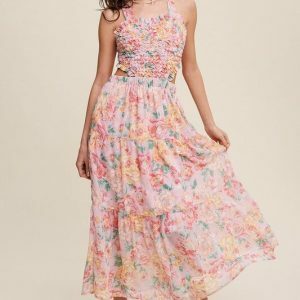 Y2K Floral Maxi Two-Piece Dress - Vintage 90s Grunge, Spring Outfits, Backless Summer Dress