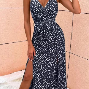 Y2K Floral Print Backless Bandage Slit Dress - Sexy Summer Beach Sundress, Retro 90s Fashion