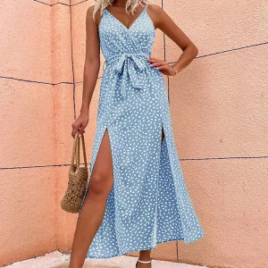 Y2K Floral Print Backless Bandage Slit Dress - Sexy Summer Beach Sundress, Retro 90s Fashion