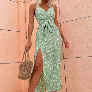 Y2K Floral Print Backless Bandage Slit Dress - Sexy Summer Beach Sundress, Retro 90s Fashion