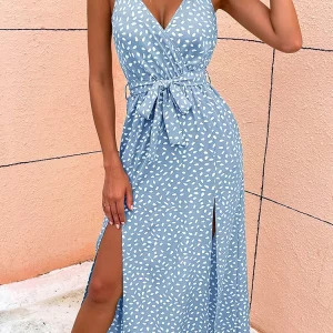 Y2K Floral Print Backless Bandage Slit Dress - Sexy Summer Beach Sundress, Retro 90s Fashion