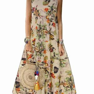 Y2K Floral Print Sleeveless Boho Dress - Summer Casual O-Neck Cotton Holiday Outfit