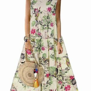 Y2K Floral Print Sleeveless Boho Dress - Summer Casual O-Neck Cotton Holiday Outfit