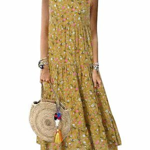 Y2K Floral Print Sleeveless Boho Dress - Summer Casual O-Neck Cotton Holiday Outfit