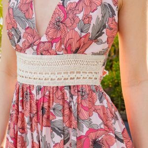 Y2K Floral Tie Back Dress - 90s Grunge, Spring & Summer Outfits, Boho Beach Sundress