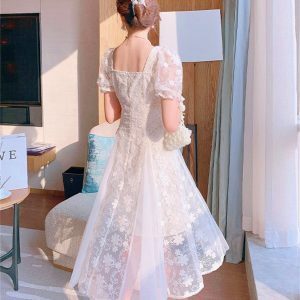 Y2K French Tulle Puffed Sleeve Princess Dress - Sparkling Prom, Wedding, Birthday Party Outfit