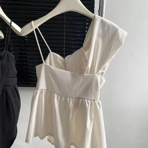 Y2K French Vintage Crop Top - Off Shoulder Halter Design - Summer Aesthetic Camisole for Women