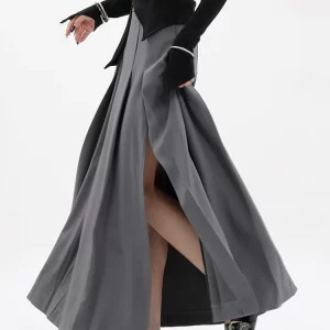 Y2K Gothic Aesthetic Pleated Split Skirt - Cyber Punk Party Style