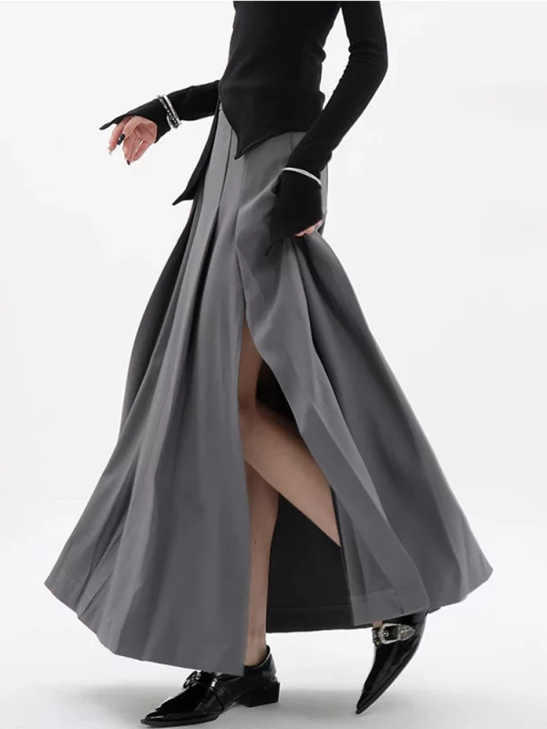 Y2K Gothic Aesthetic Pleated Split Skirt - Cyber Punk Party Style