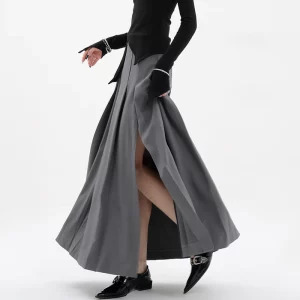 Y2K Gothic Aesthetic Pleated Split Skirt - Cyber Punk Party Style