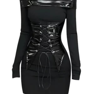 Y2K Gothic Dark Academia Mini Bodycon Dress - Grunge Party Clubwear