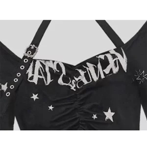 Y2K Gothic Flare Crop Top - Autumn Cyber Gyaru Punk Style Tee