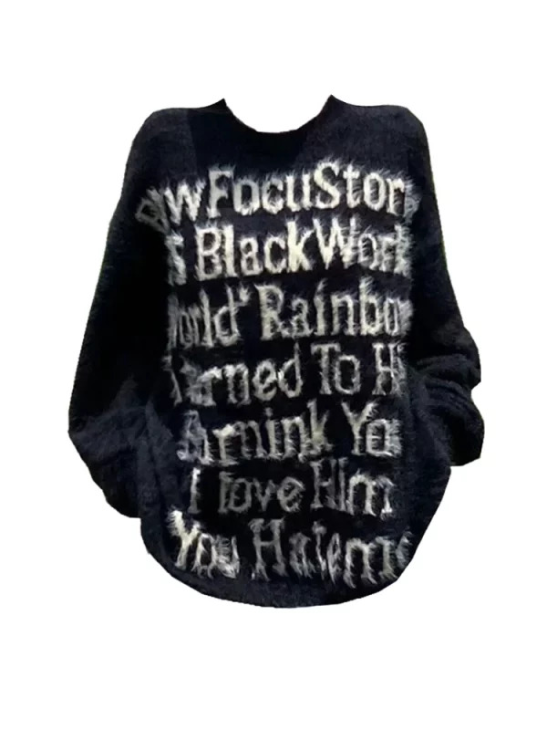 Y2K Gothic Fluffy Sweater - Harajuku Japanese Fashion Pullover for Women