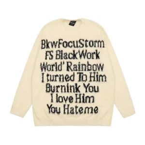 Y2K Gothic Fluffy Sweater - Harajuku Japanese Fashion Pullover for Women