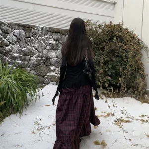 Y2K Gothic Harajuku Plaid Maxi Skirt - Vintage Dark Academia Grunge Cyber Punk Style