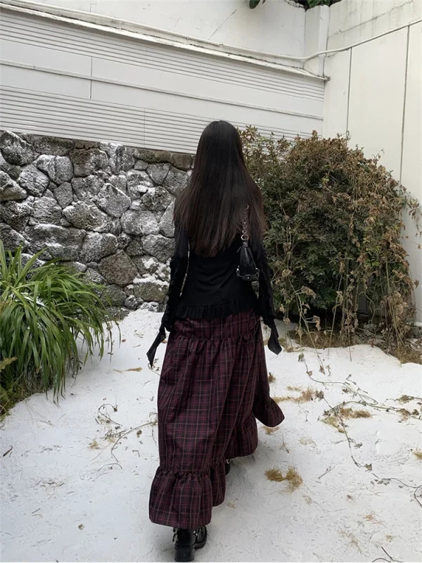 Y2K Gothic Harajuku Plaid Maxi Skirt - Vintage Dark Academia Grunge Cyber Punk Style