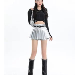 Y2K Gothic High Waist Pleated Mini Skirt - Dark Academia Streetwear