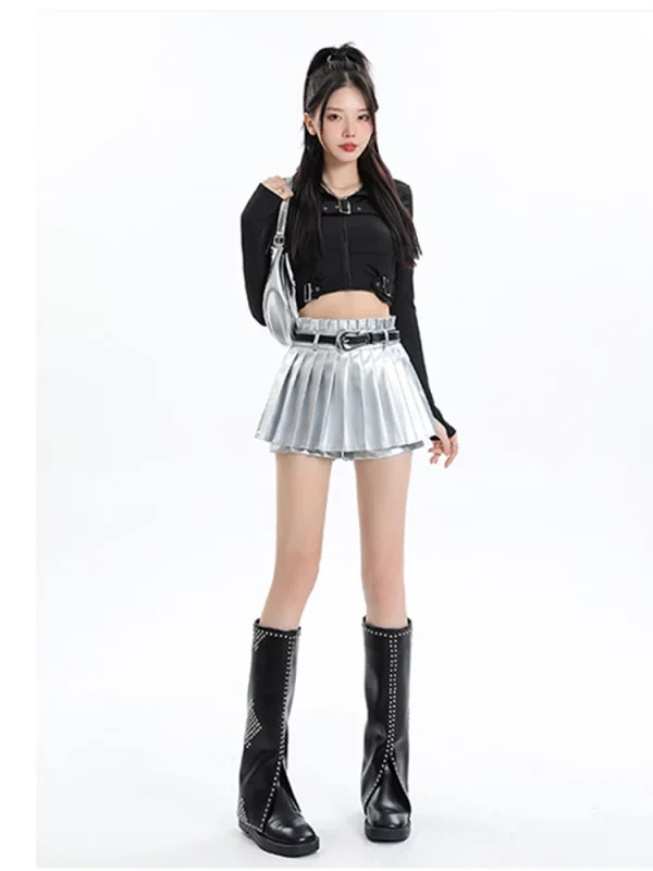 Y2K Gothic High Waist Pleated Mini Skirt - Dark Academia Streetwear