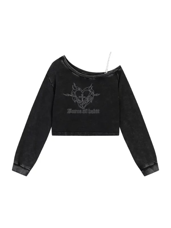 Y2K Gothic Long Sleeve Strapless Hoodie - Baddie Style Sweatshirt with 2000s Graphics - Street