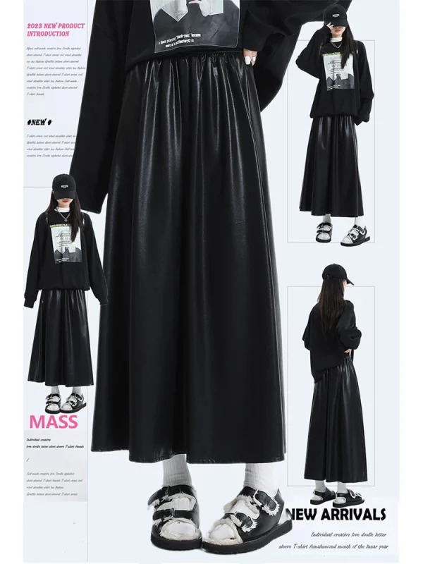 Y2K Gothic Streetwear Aesthetic High Waist Faux Leather A-line Skirt