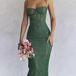 Y2K Green Midi Dress - Elegant Spaghetti Strap, Sexy Night Out, Wedding Guest, 90s Fashion Party Outfit