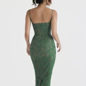 Y2K Green Midi Dress - Elegant Spaghetti Strap, Sexy Night Out, Wedding Guest, 90s Fashion Party Outfit