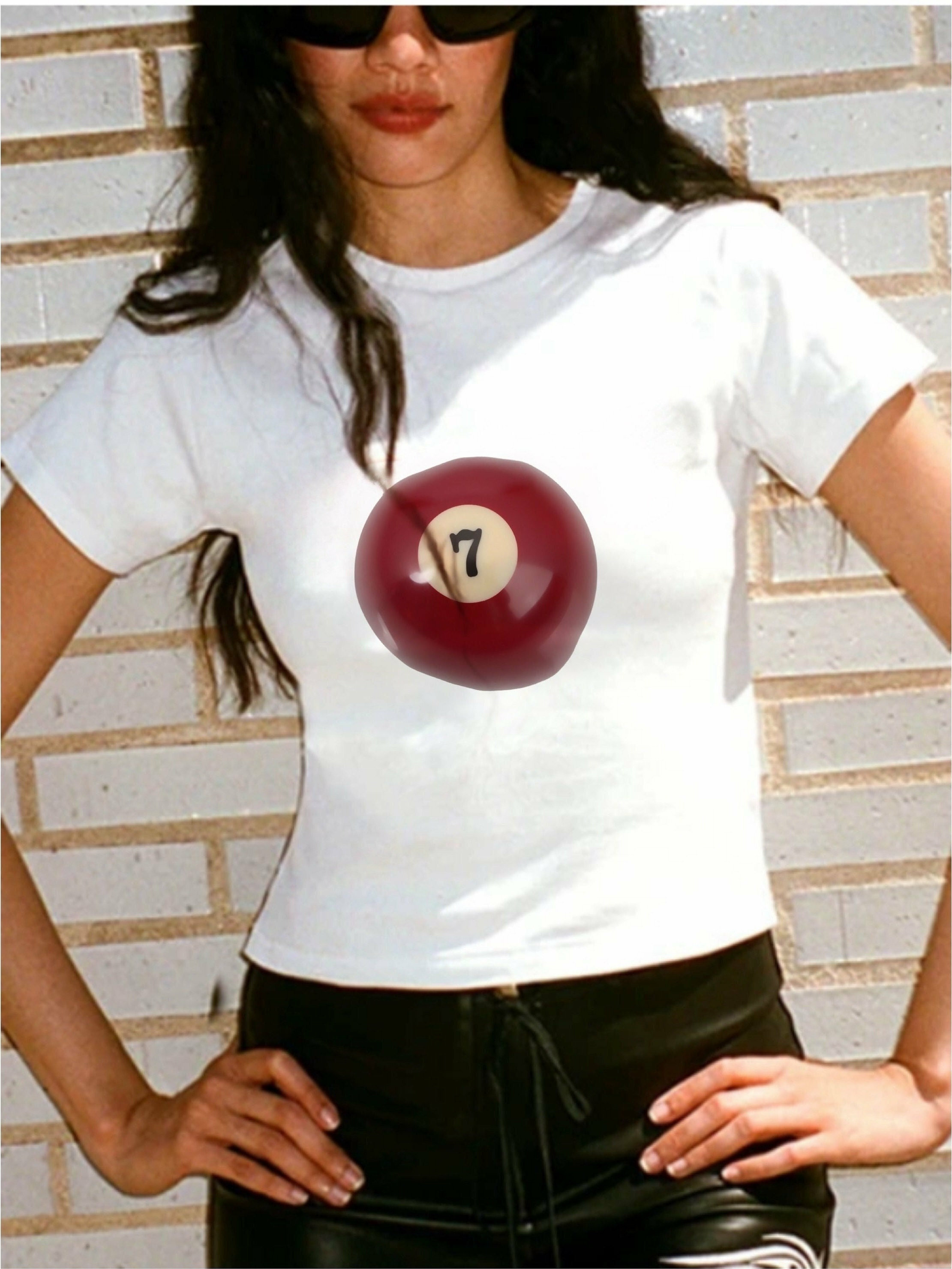 Y2K Grunge 90s Fashion Lucky 7 Billiard Ball Graphic Baby Tee - Dress to Impress Spring Outfit