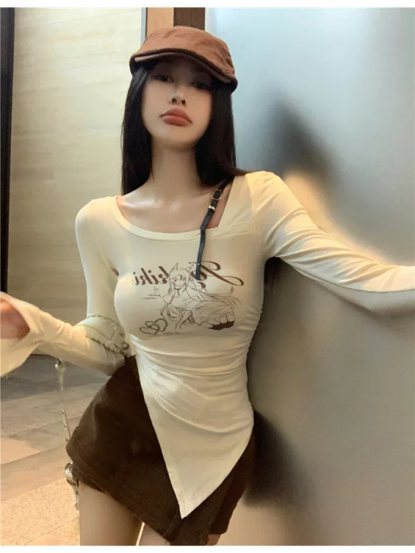 Y2K Grunge Aesthetic Dark Academia Long Sleeve T-Shirt - Autumn Korean Fashion Gyaru Backless Top