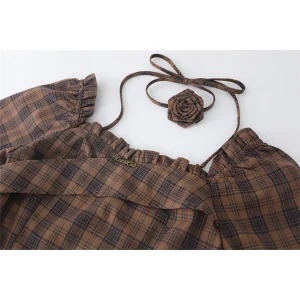 Y2K Grunge Aesthetic Plaid Dress with Square Collar and Ruffles - Vintage Style Mini Frocks with Belt