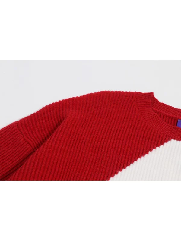 Y2K Grunge Aesthetic Red Christmas Sweater - Oversized Knitwear with Bow Detail