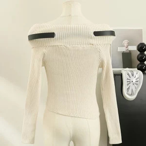 Y2K Grunge Aesthetic Sweater - Korean Fashion Slash Neck Jumper for Women