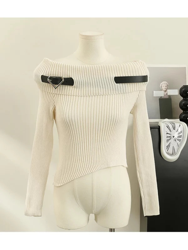 Y2K Grunge Aesthetic Sweater - Korean Fashion Slash Neck Jumper for Women