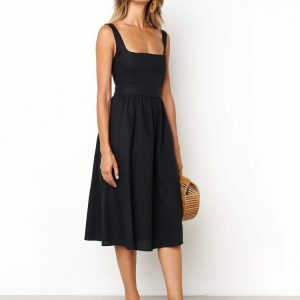 Y2K Grunge Backless Ruched Slip Midi Dress - Summer Casual Chic for Women