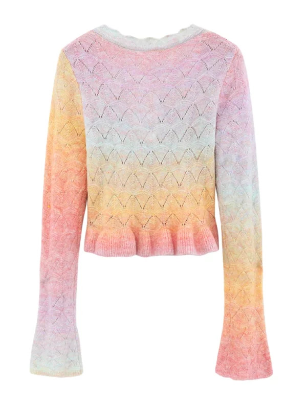 Y2K Grunge Candy Color Cardigan: Romantic Mori Girl Cropped Sweater with Lace-Up Detail