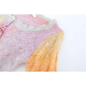 Y2K Grunge Candy Color Cardigan: Romantic Mori Girl Cropped Sweater with Lace-Up Detail