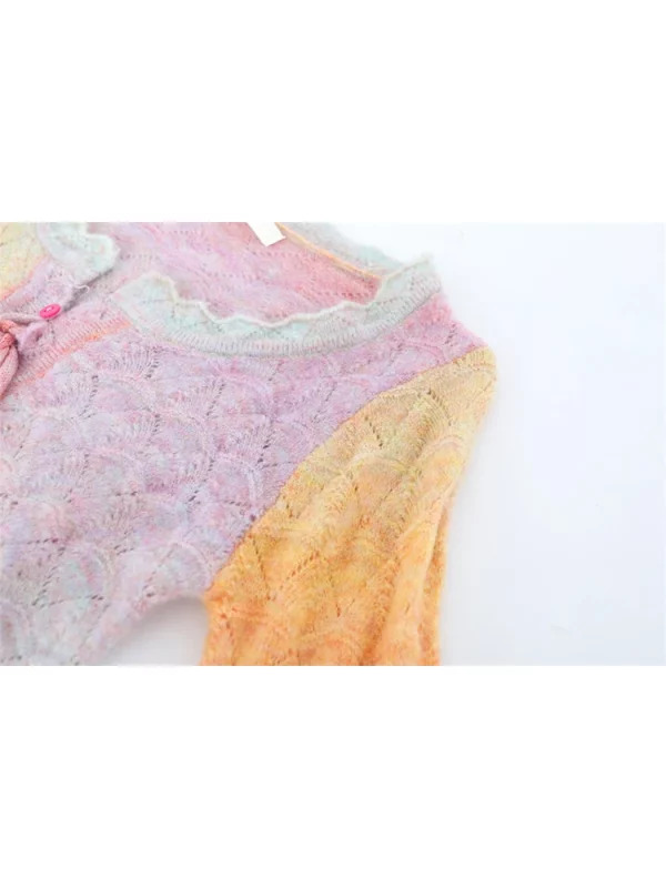 Y2K Grunge Candy Color Cardigan: Romantic Mori Girl Cropped Sweater with Lace-Up Detail