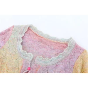 Y2K Grunge Candy Color Cardigan: Romantic Mori Girl Cropped Sweater with Lace-Up Detail