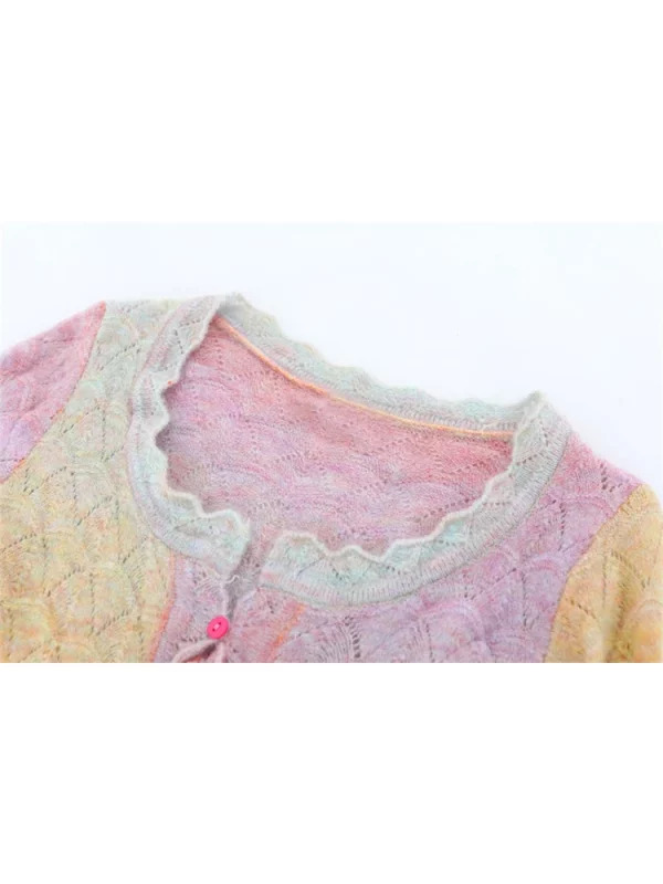 Y2K Grunge Candy Color Cardigan: Romantic Mori Girl Cropped Sweater with Lace-Up Detail