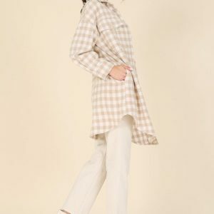 Y2K Grunge Checkered Plaid Long Shacket - Stylish Oversized Jacket for Women