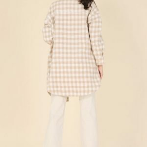 Y2K Grunge Checkered Plaid Long Shacket - Stylish Oversized Jacket for Women