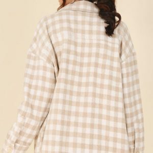 Y2K Grunge Checkered Plaid Long Shacket - Stylish Oversized Jacket for Women